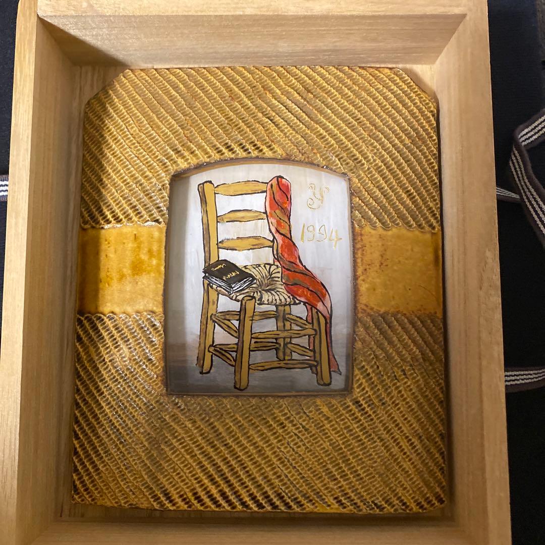 民藝　岩井窯　ガラス絵　1994年　スペインの椅子　共箱