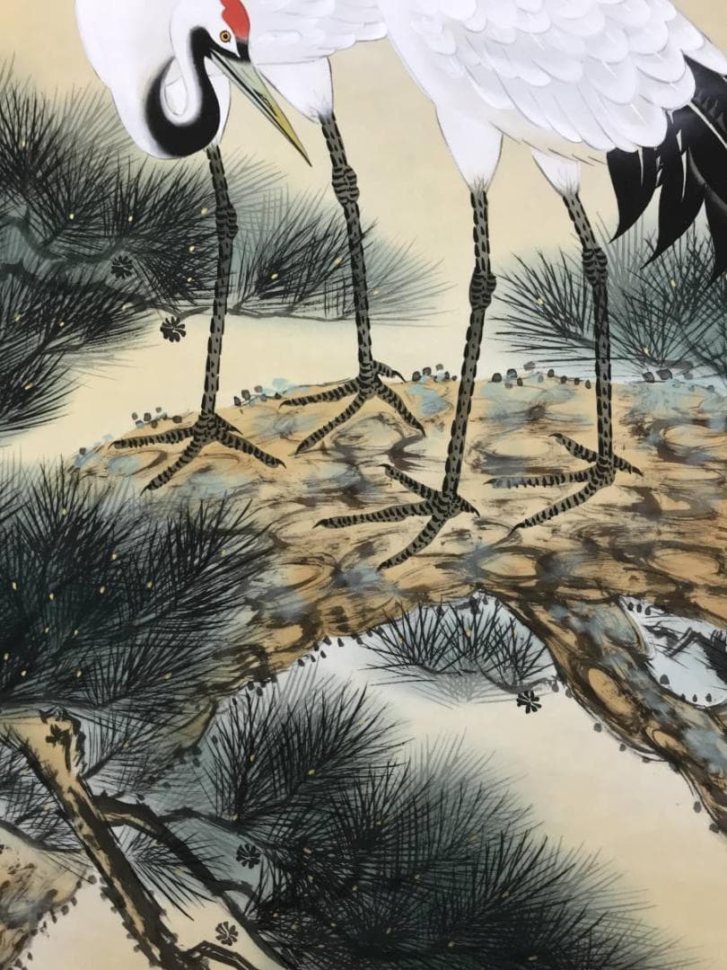 真作/石河暁風/松上双鶴図/鶴図/掛軸/名家伝来/AD-958